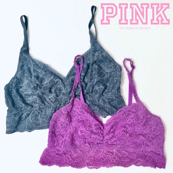 PINK Victoria's Secret Other - VS PINK Lace Bralette Set Purple & Gray Size Large